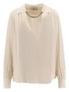 Elisabetta Franchi Jewel Detailed Georgette Blouse In Gold