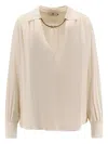 Elisabetta Franchi Viscose Georgette Shirt With Removable Necklace Detail In Neutral