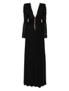 Elisabetta Franchi Chain Detail Pleated Dress With Ruched V-neckline In Black