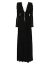 Elisabetta Franchi Chain Detail Pleated Dress With Ruched V-neckline In Black