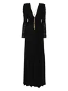 Elisabetta Franchi Chain Detail Pleated Dress With Ruched V-neckline In Black