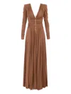 Elisabetta Franchi Red Carpet Dress In Lurex Jersey With Necklace In Brown
