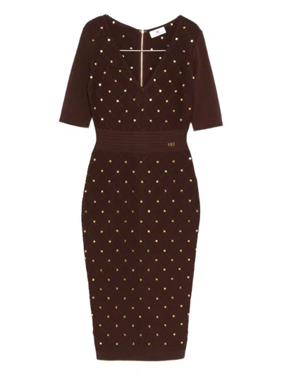 Elisabetta Franchi V-necked Midi Dress In Brown