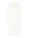 Elisabetta Franchi Fitted Mini Dress With Long Sleeves And Tassels In White