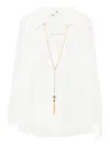Elisabetta Franchi Chic Long Sleeve Sheer Top With Chain In White