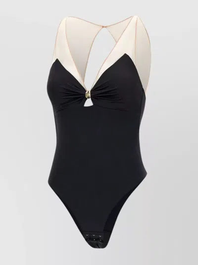Elisabetta Franchi V-neckline Bodysuit Maxi Bow Effect In Black