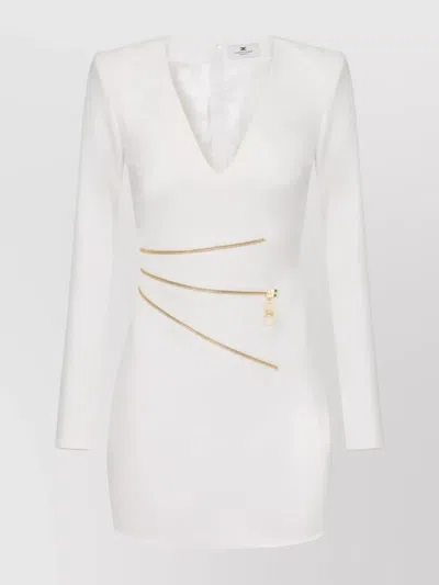 Elisabetta Franchi V-neckline Long Sleeves Gold Zipper Accents In White