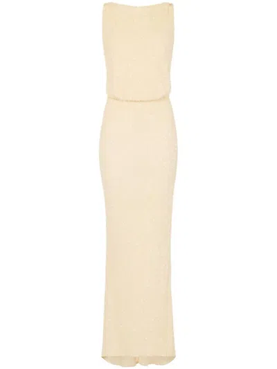 Elisabetta Franchi Vanilla Dress With Rhinestone Logo In Yellow
