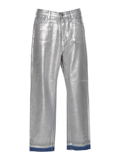 Elisabetta Franchi Metallized Boyfriend Jeans In Silver