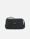Elisabetta Franchi Textured Faux Leather Shoulder Bag With Logo Plaque