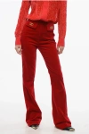 Elisabetta Franchi Velour Bootcut Pants In Red