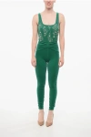 Elisabetta Franchi Velour Jumpsuit With Embroideries In Green