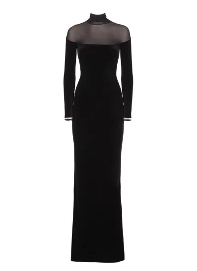 ELISABETTA FRANCHI VELVED AND JERSEY RED CARPET DRESS