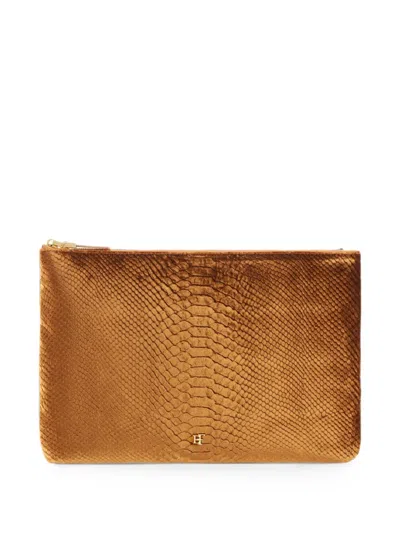 Elisabetta Franchi Velvet Clutch Bag With Crocodile Print In Brown