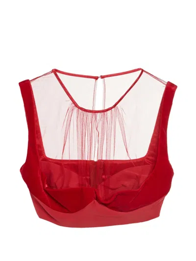 Pre-owned Elisabetta Franchi Velvet Crop Top In Red