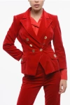Elisabetta Franchi Velvet Double-breasted Blazer In Red