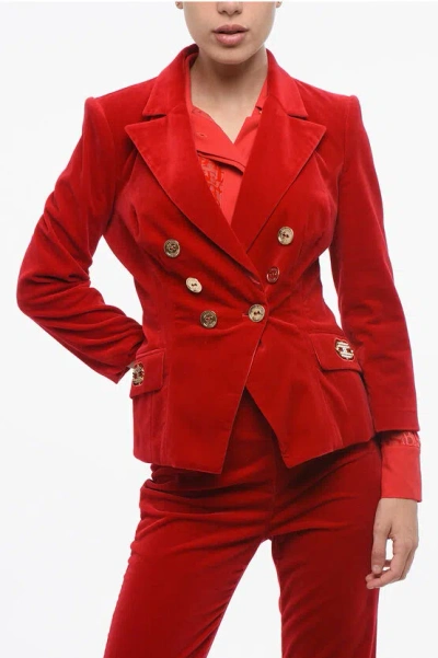 Elisabetta Franchi Velvet Double-breasted Blazer In Red