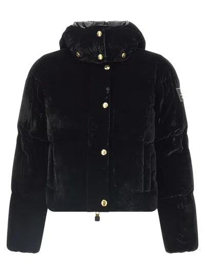 Elisabetta Franchi Velvet Down Jacket In Black