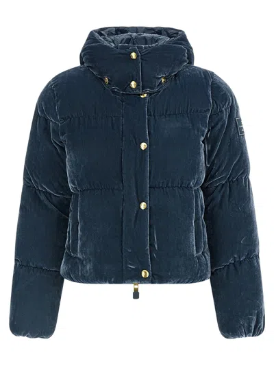 Elisabetta Franchi Velvet Down Jacket In Blue