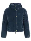 Elisabetta Franchi Velvet Down Jacket In Blue