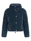 Elisabetta Franchi Velvet Down Jacket Puffer Jackets Blue In Blue