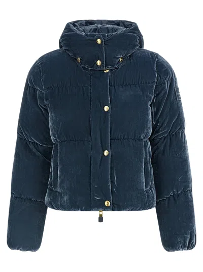 Elisabetta Franchi Velvet Down Jacket Puffer Jackets Blue