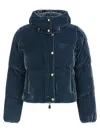 Elisabetta Franchi Velvet Down Jacket Puffer Jackets Blue In Blue
