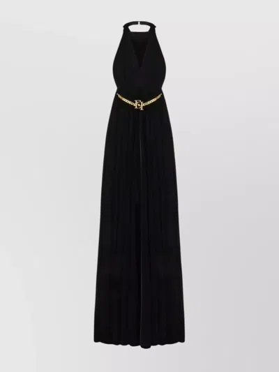 ELISABETTA FRANCHI VELVET DRESS WITH DEEP V NECKLINE AND HOOD