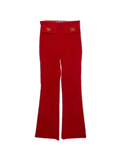 Pre-owned Elisabetta Franchi Velvet High-waisted Trousers In Red