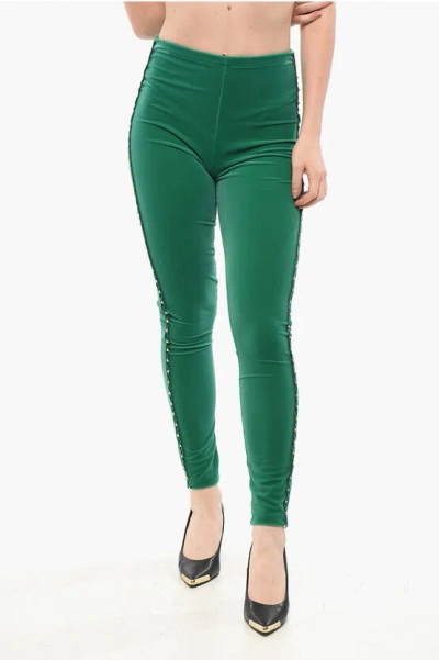 Elisabetta Franchi Velvet Pants With Stud Detail In Green