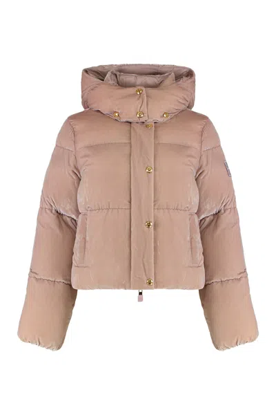 Elisabetta Franchi Velvet Puffer Jacket In Pink