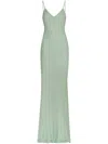 Elisabetta Franchi Rhinestone Embellished Velvet Dress With Spaghetti Straps In Green