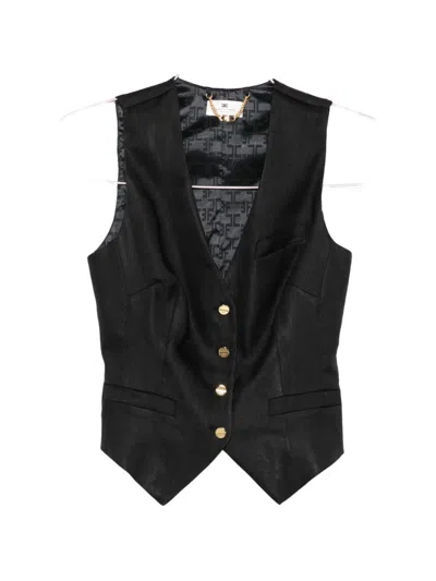 Elisabetta Franchi Vest With Buttons And Pockets And V-neck In Black