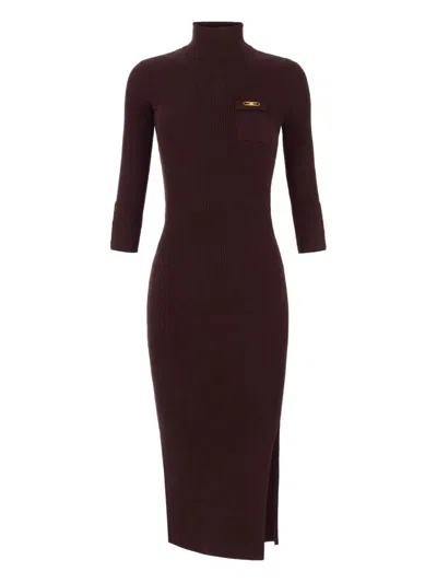 Elisabetta Franchi Ribbed Knit Dress With High Neck In Black