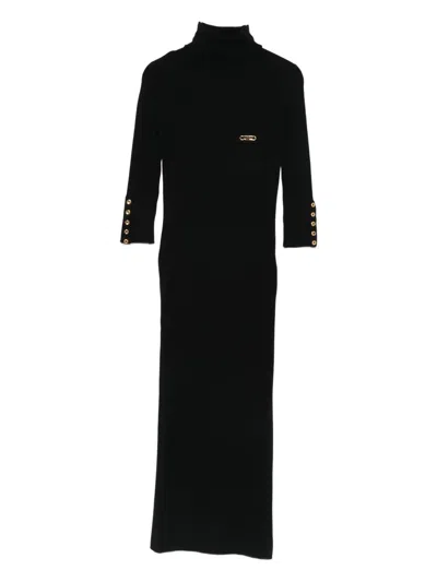 Elisabetta Franchi Form-fitting Black Midi Dress With Turtleneck