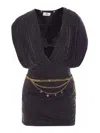Elisabetta Franchi Mini Dress With Drapery And Metal Belt In Blue