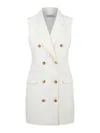 Elisabetta Franchi Tailored Sleeveless Dress In Sky-hued Linen-viscose Blend In White