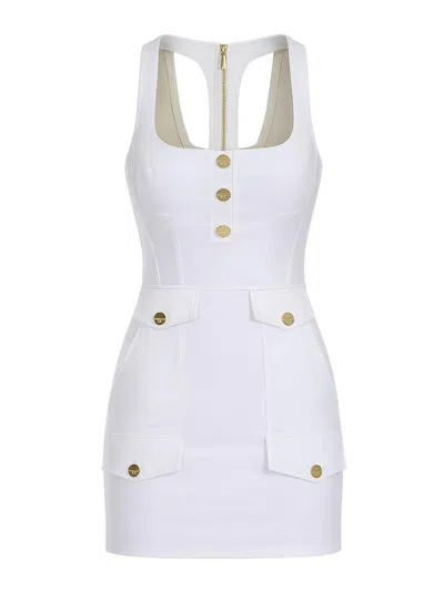 Elisabetta Franchi Mini Dress With Buttons And Flap Pockets In White