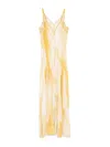 Elisabetta Franchi Long Dress In White And Yellow With Adjustable Shoulder Straps