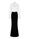 Elisabetta Franchi Long Red Carpet Dress In Satin And Velvet In White