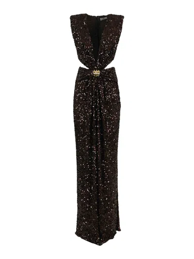 Elisabetta Franchi Elegant Long Dress For Women With Sequins In Black