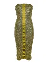 Elisabetta Franchi Sequin Bustier Dress With Jewel Hooks In Yellow