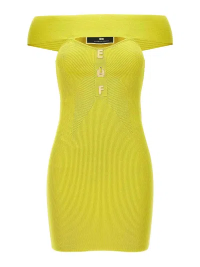 Elisabetta Franchi Ribbed Plaque Dress In Yellow