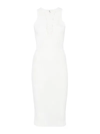 ELISABETTA FRANCHI WHITE MIDI DRESS WITH CROSSOVER STRAP