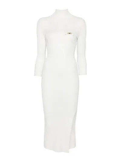 Elisabetta Franchi Ivory Knitted Dress In White