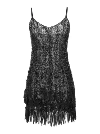 Elisabetta Franchi Fringed Sequin Dress In Black
