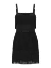 Elisabetta Franchi Fringed Dress With Adjustable Straps And Bow Accents In Black