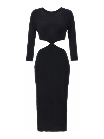 Elisabetta Franchi Ribbed Dress With Jewel Detail In Black
