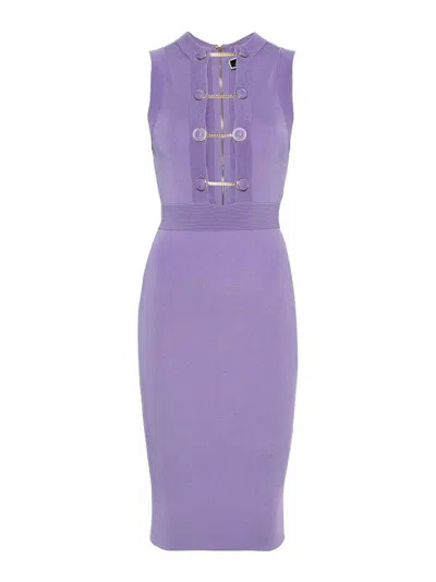 Elisabetta Franchi Shiny Viscose Sheath Dress In Purple