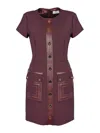 Elisabetta Franchi Mini Dress With Crewneck And Pockets In Purple